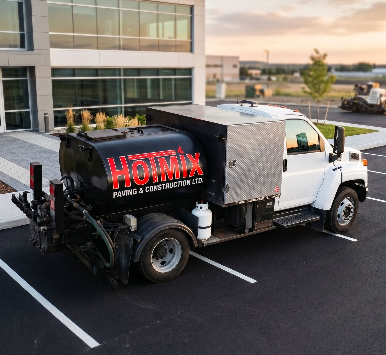 Hotmix distributor truck on site